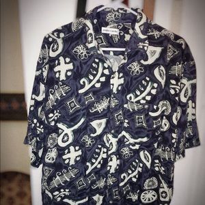 Blue & White/Beige Hawaiian Button-down Shirt (L)